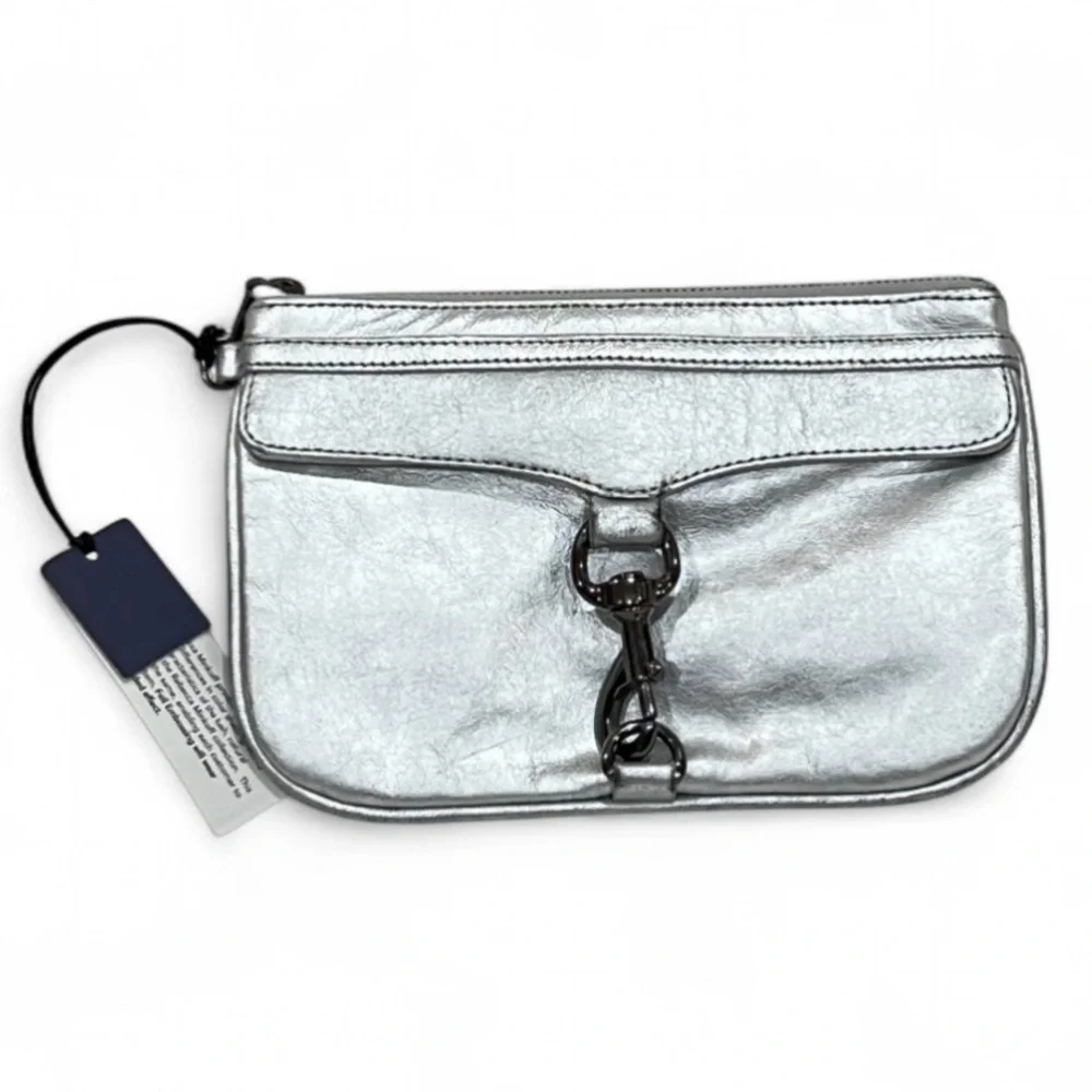 Rebecca Minkoff Silver Leather Skinny MAC Clutch NWT